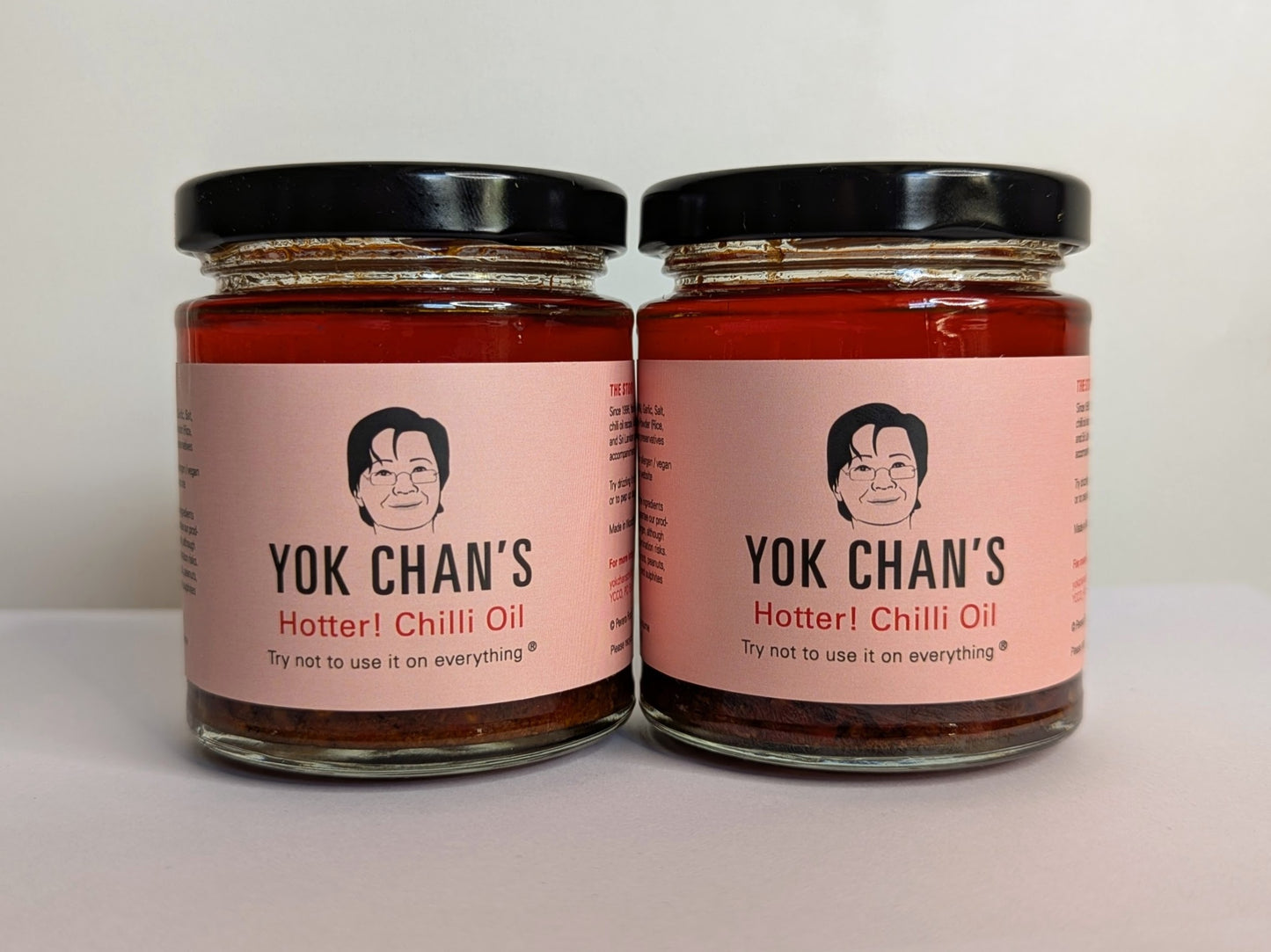 Two jars of Yok Chan's Hotter! Chilli Oil side by side