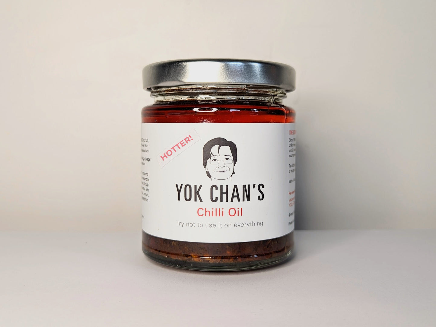 A single jar of Yok Chan's Chilli Oil Hotter! vesion